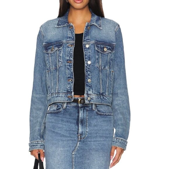 Good American Committed To Fit Denim Jean Jacket Indigo 734 Size XS - Picture 1 of 5